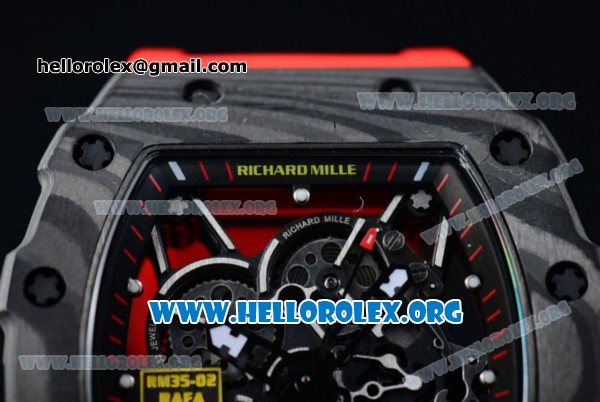 1:1 Richard Mille RM 35-02 RAFAEL NADA Japanese Miyota 9015 Automatic Black PVD Case with Skeleton Dial Red Rubber Strap - Click Image to Close
